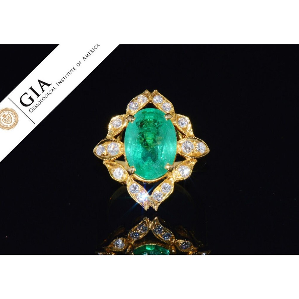 GIA Natural 6.9Cts VS F Diamond Emerald 18K 750 Solid Gold Cocktail Dinner Ring